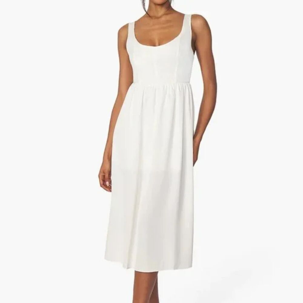 WEWOREWHAT Womens Dress Medium White Midi Charmeuse Corset Empire Minimalist